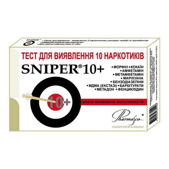 Sniper 10 тест для виявлення наркотиків у сечі: амфетаміну, морфіну, кокаїну, метамфетаміну, метадону, (екстезі), маріхуани, синтетичної маріхуани, трамадолу, бупренорфіну